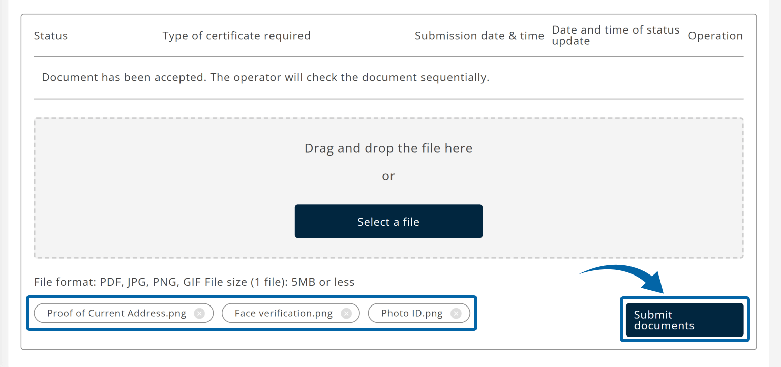 Submit certification files