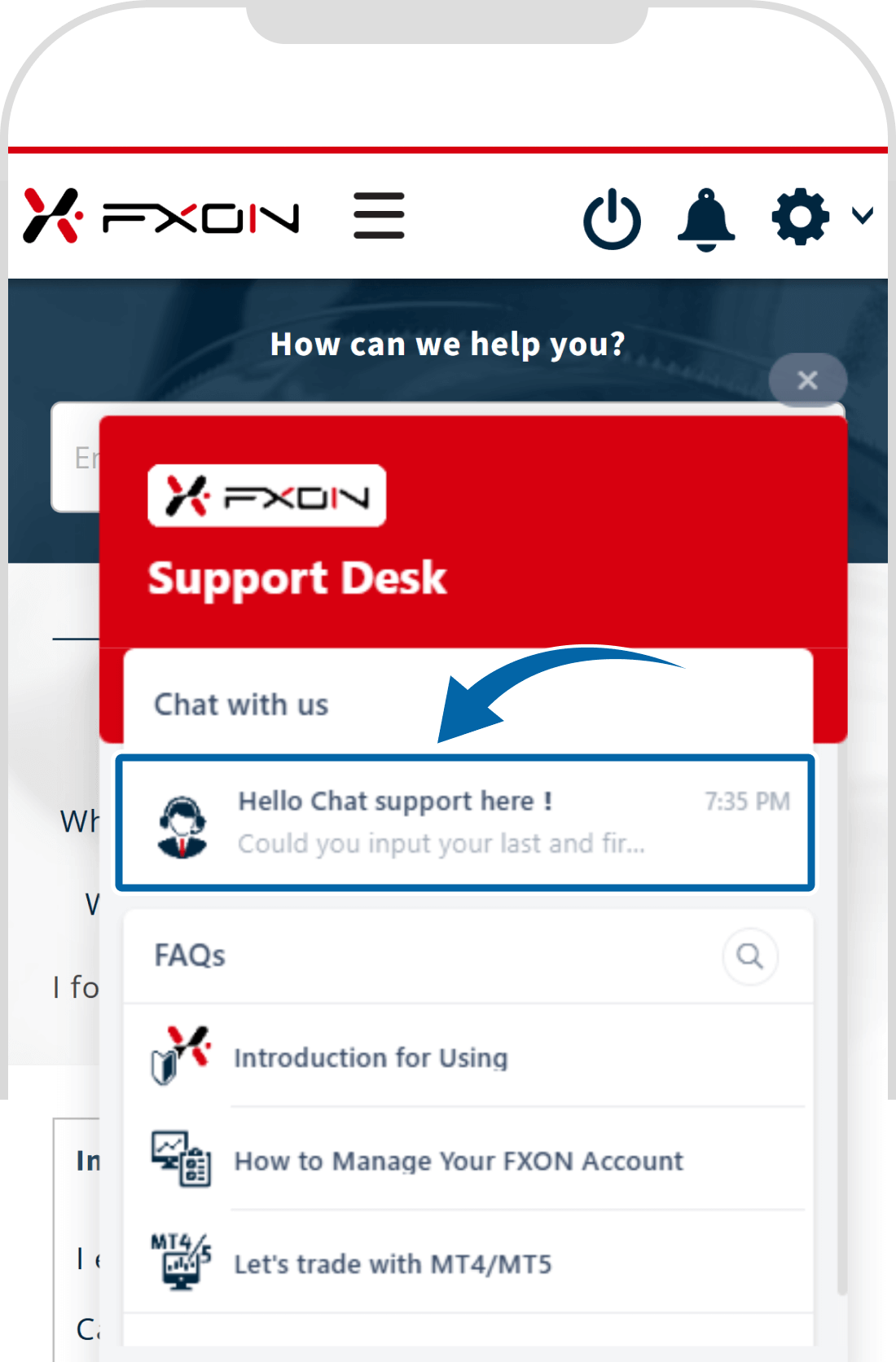 Select “Hello Chat support here”