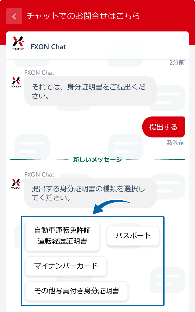 提出する本人確認書類の種類を選択