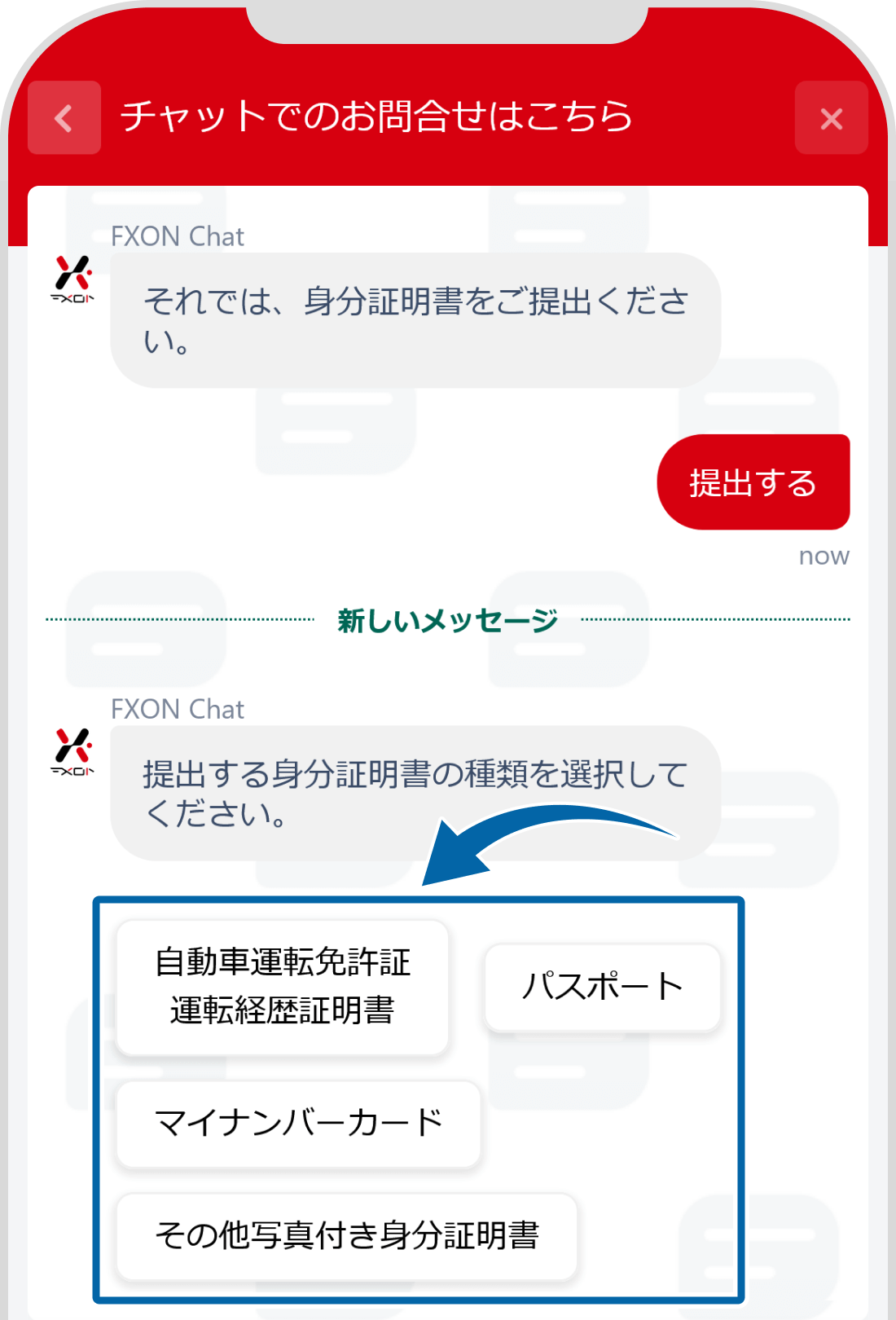 提出する本人確認書類の種類を選択