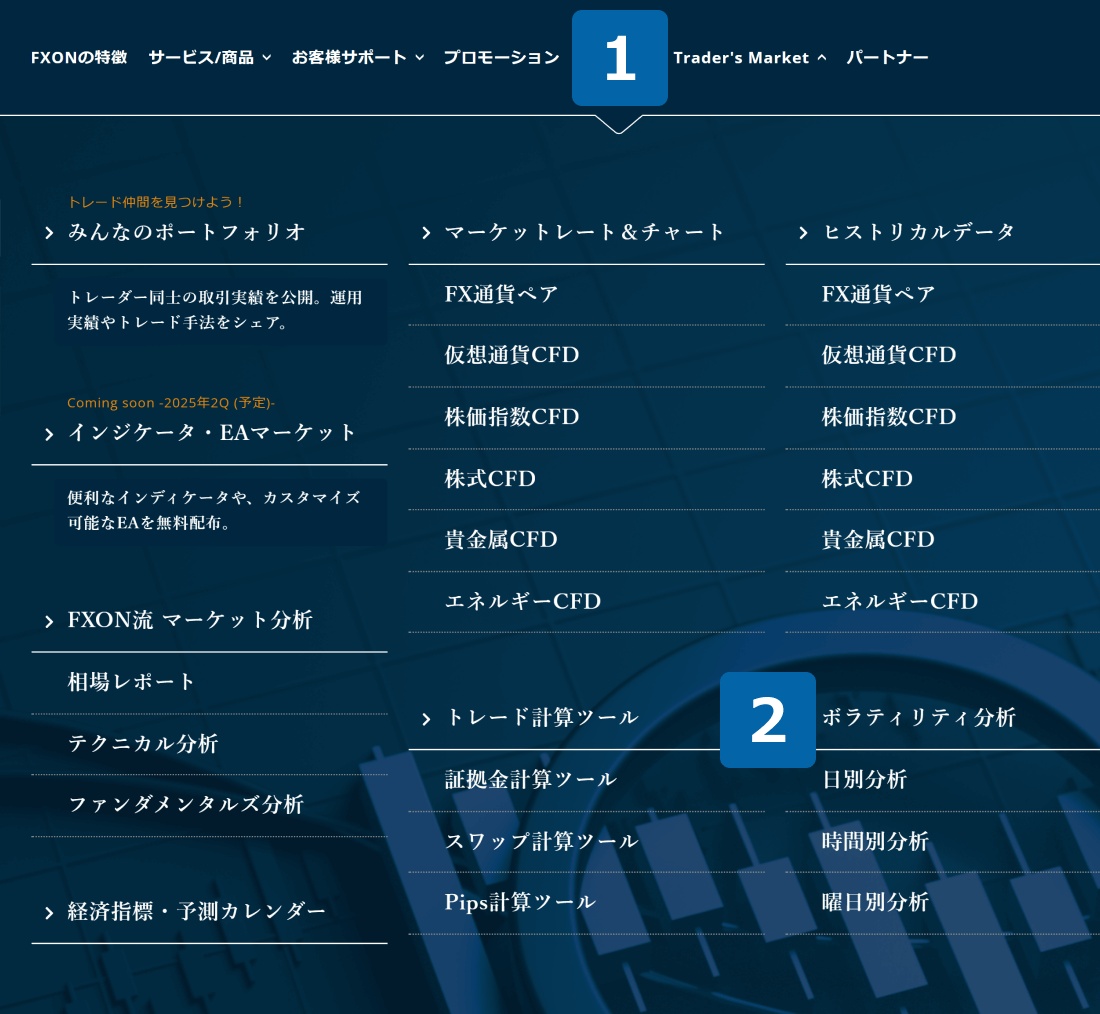 メニューバーにて