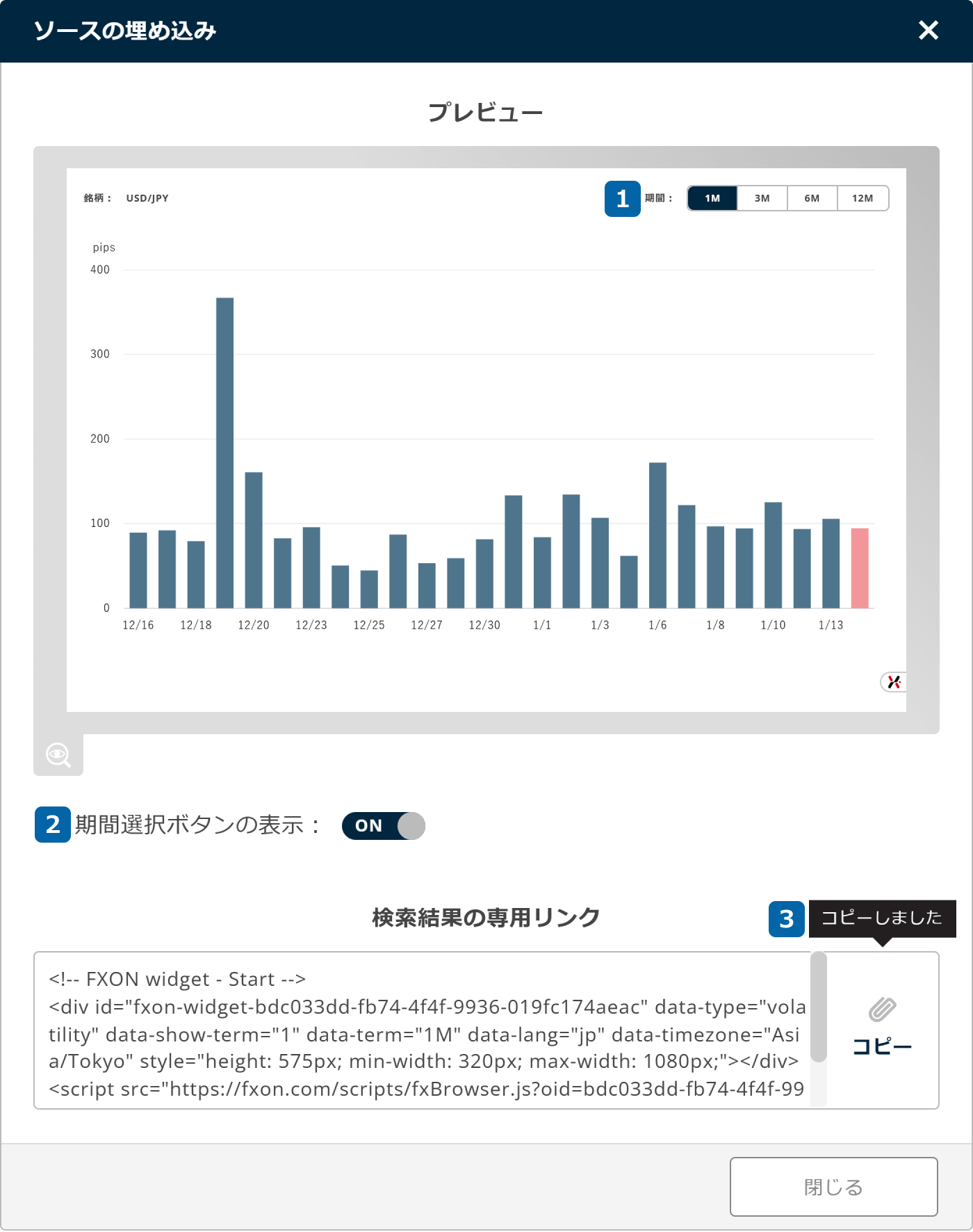 ボラティリティ分析をシェアする【操作③】