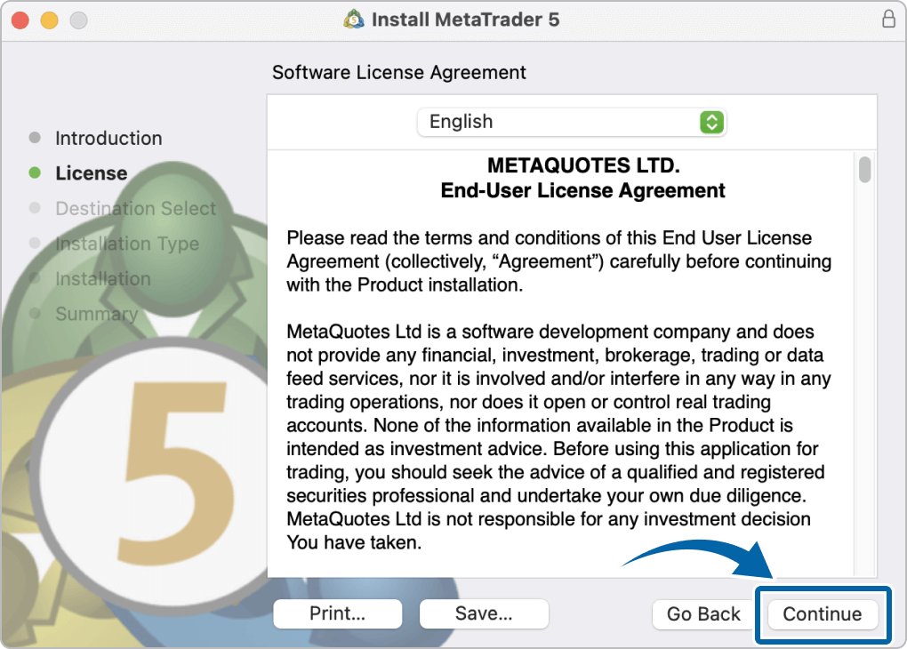 Confirm the Terms of License Agreement