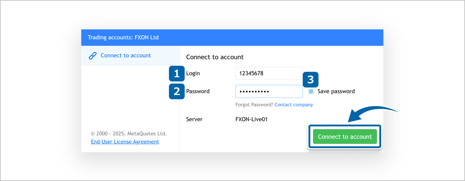 Enter login account information