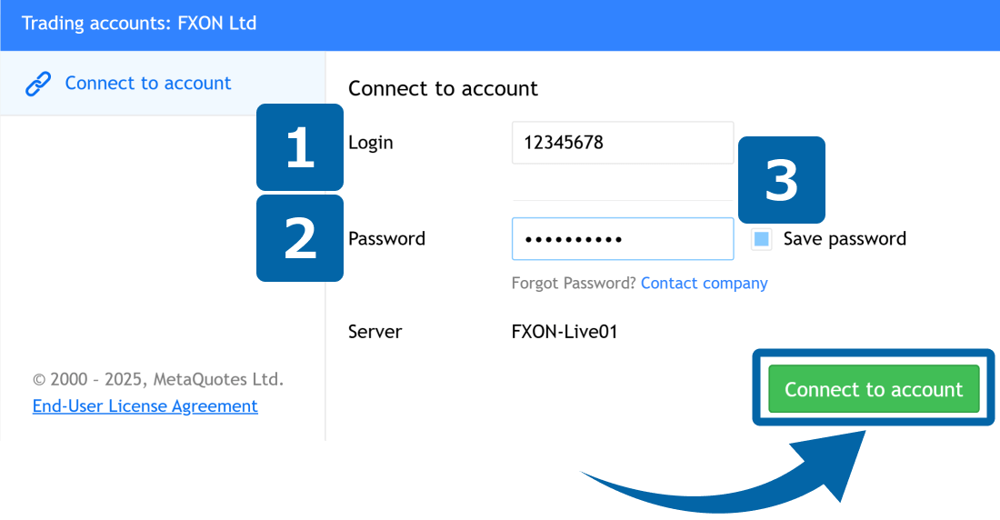 Enter login account information