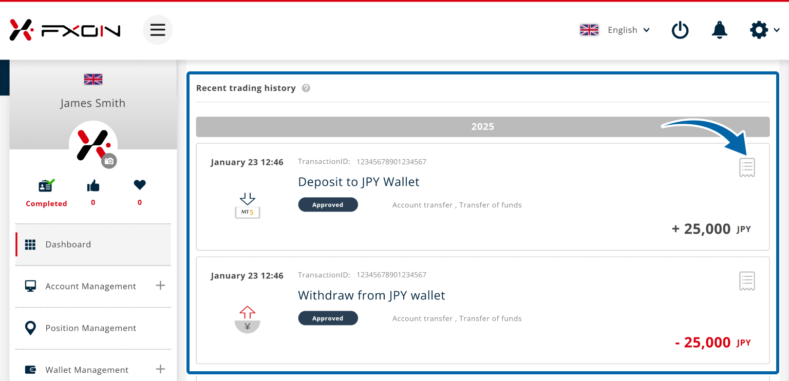 Deposit and Withdrawal History