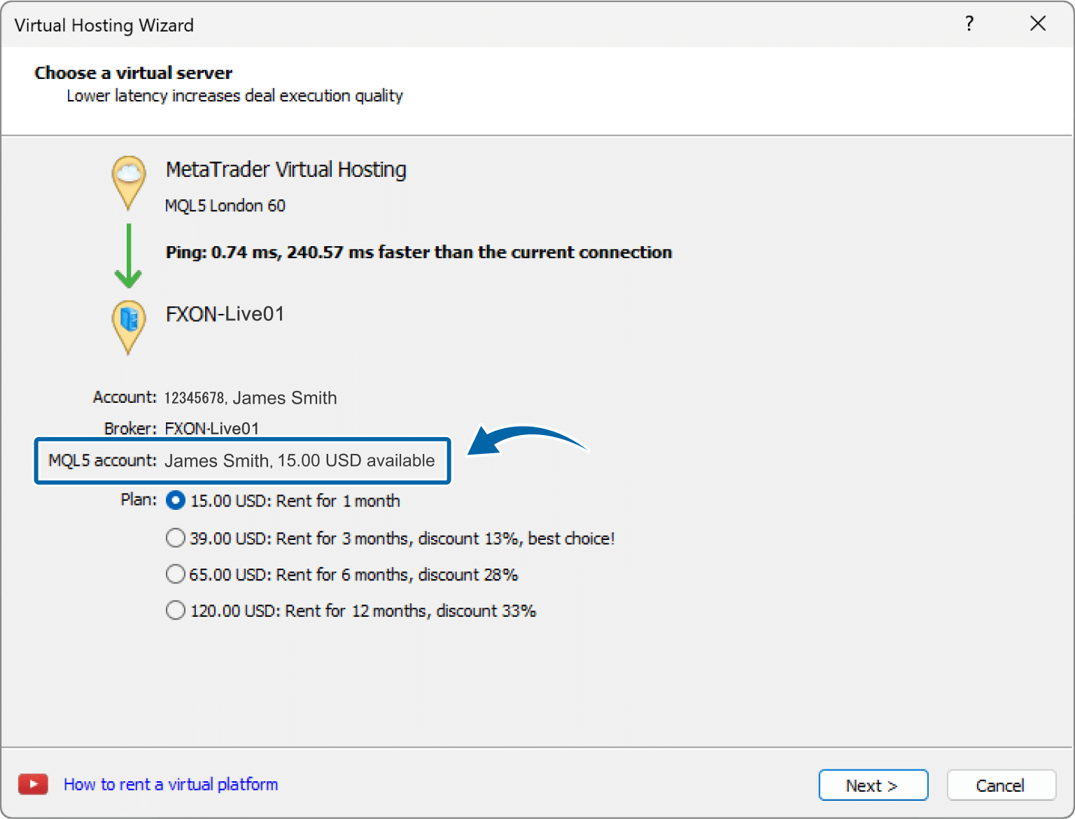  VPS service plan selection screen