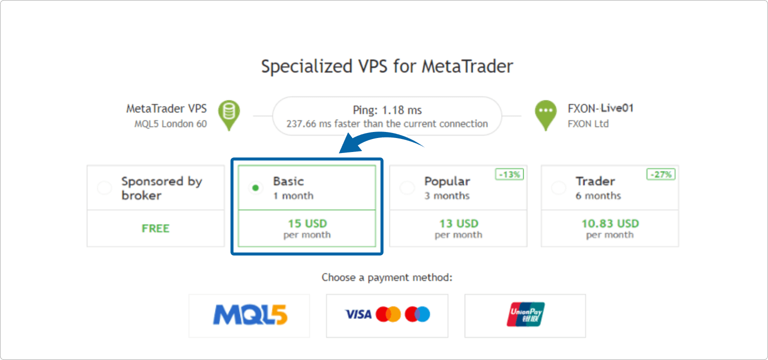 VPS service plan selection screen