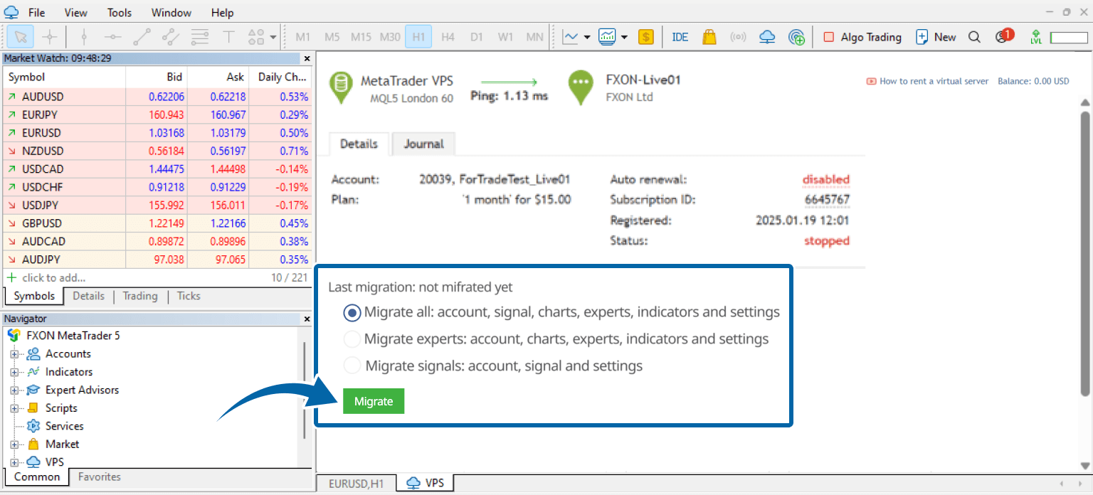 Choose migrate options