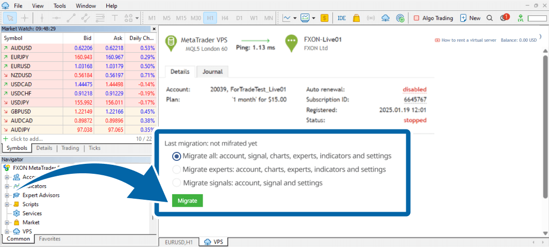 Choose migrate options