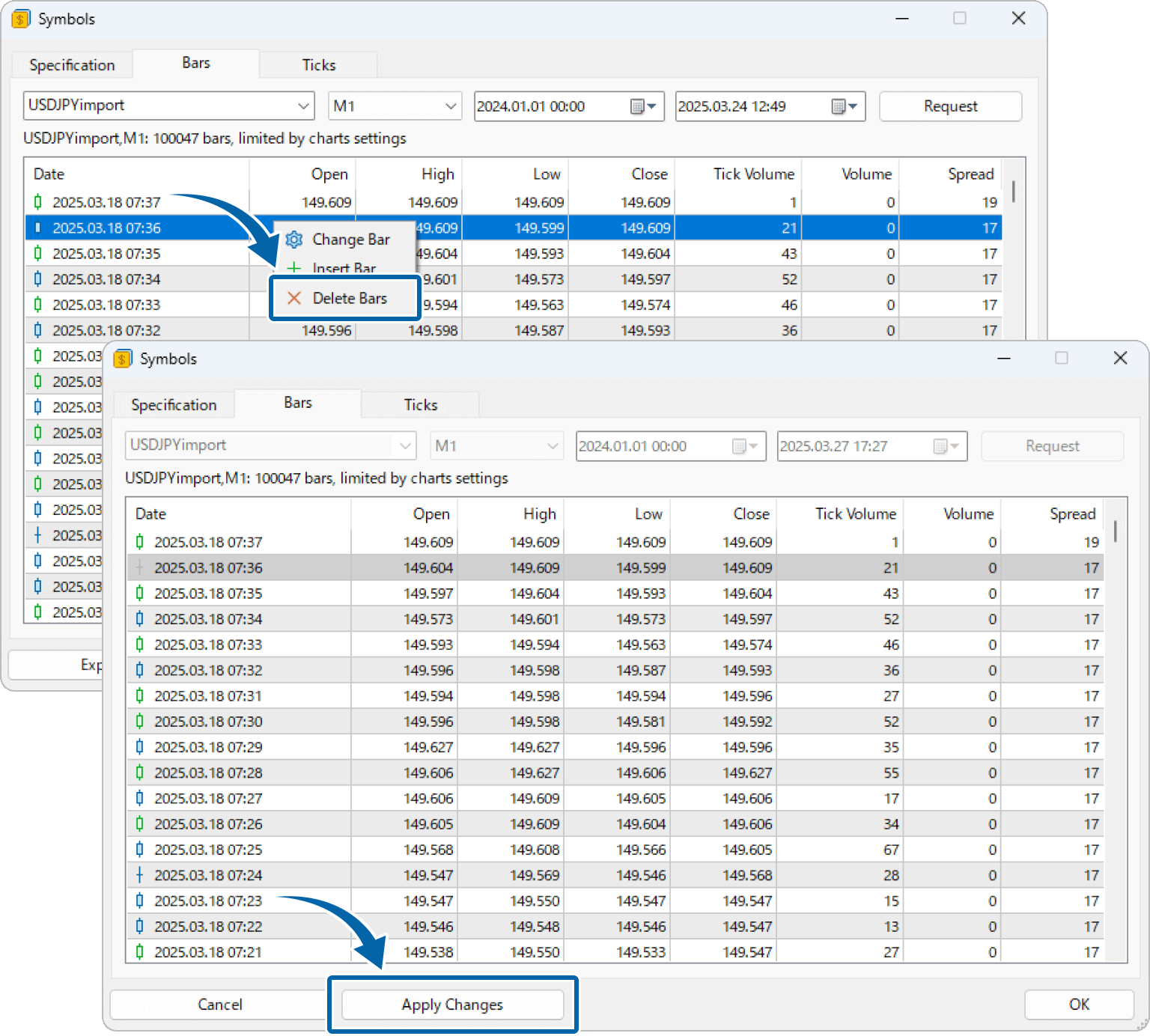 【MT5】 How to Delete Historical Data Imported into Custom Symbols