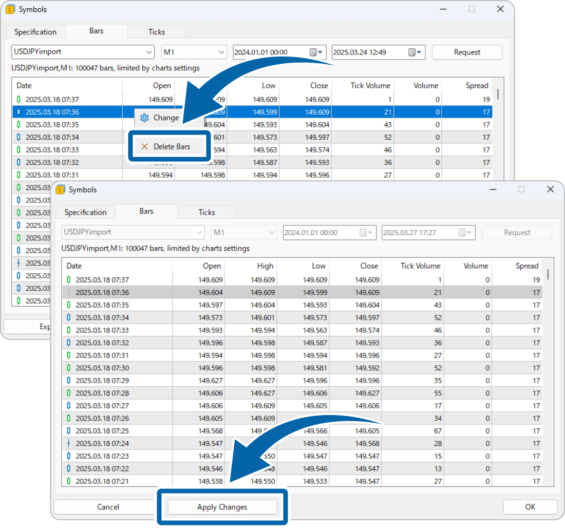 【MT5】 How to Delete Historical Data Imported into Custom Symbols