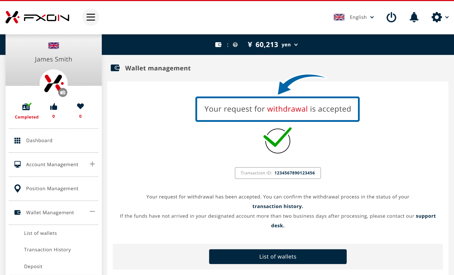 Withdrawal Request Completed