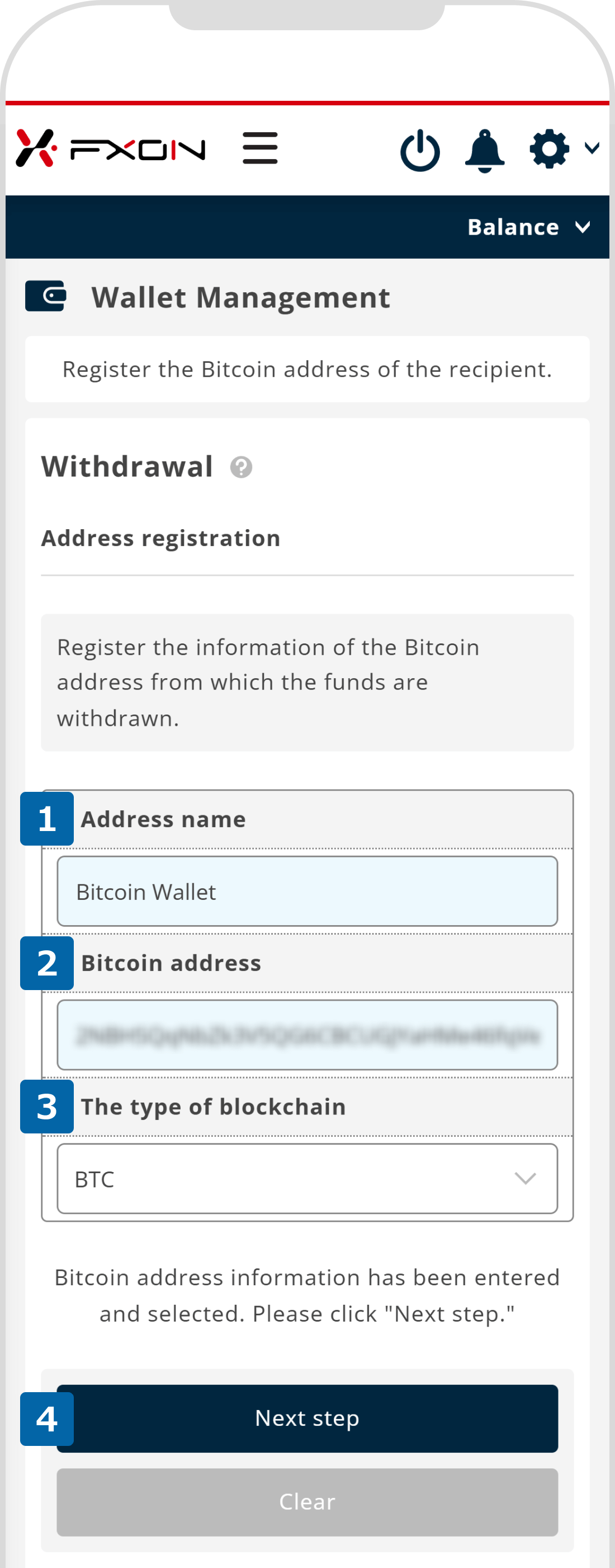 Adding a Bitcoin (BTC) Withdrawal Address (ii)