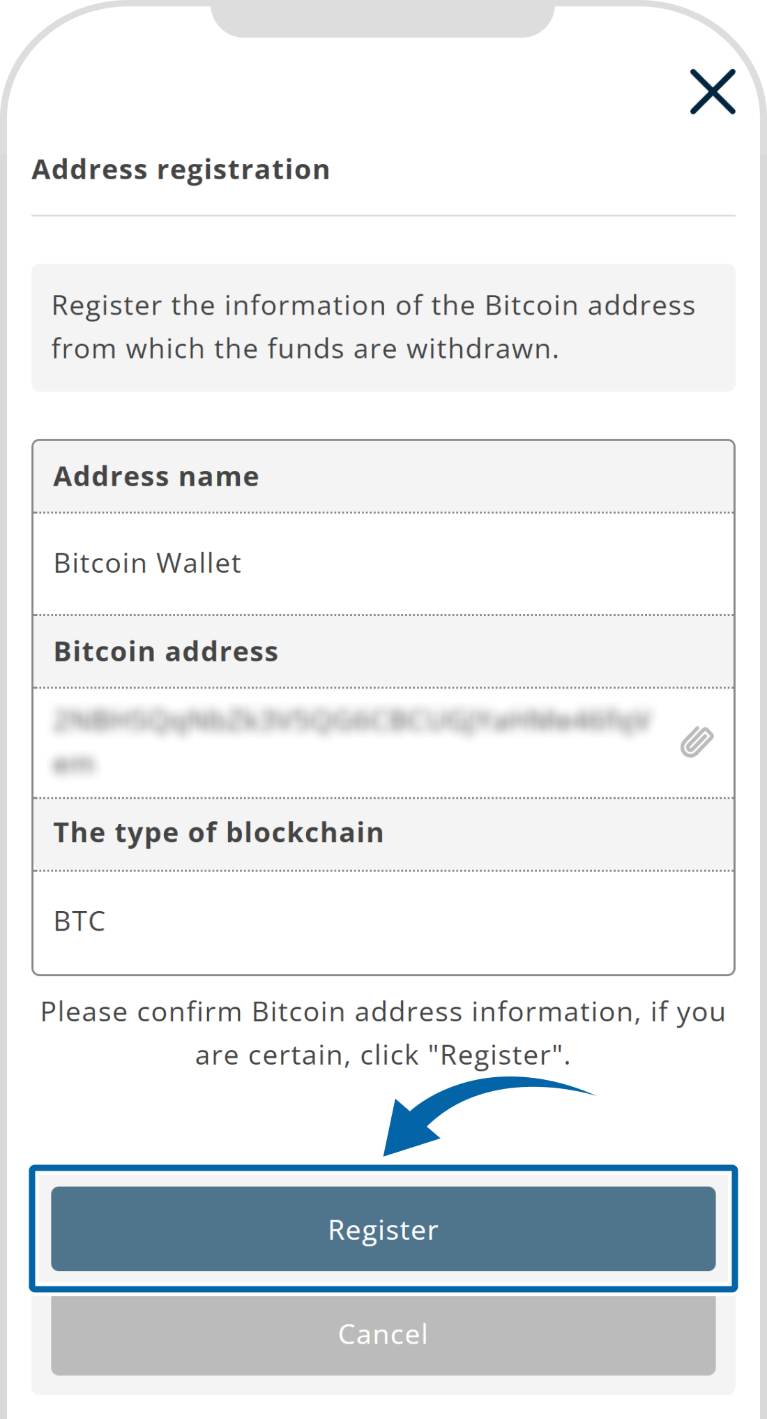Adding a Bitcoin (BTC) Withdrawal Address (iii)