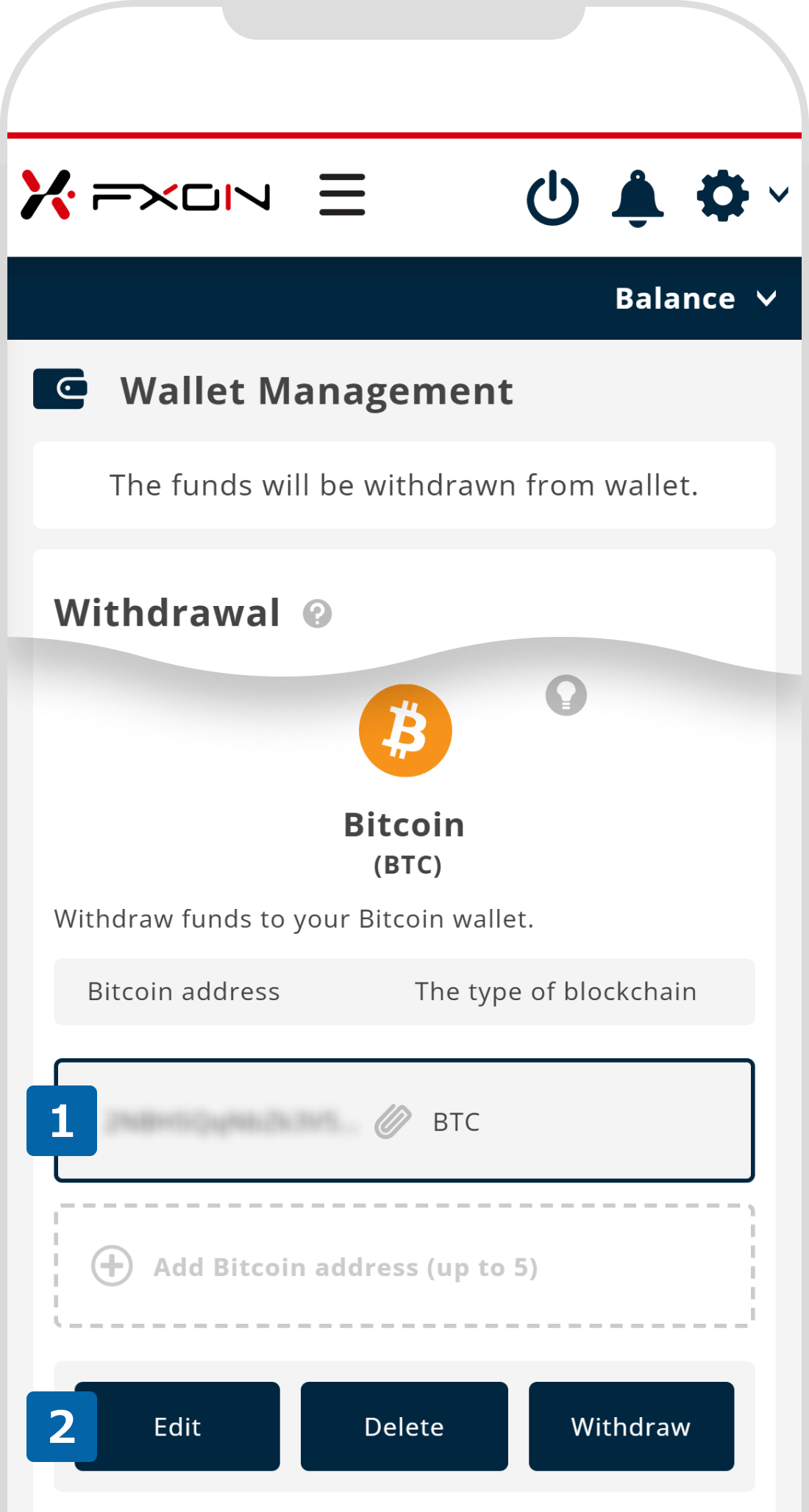 Changing the Cryptocurrency Withdrawal Address (i)