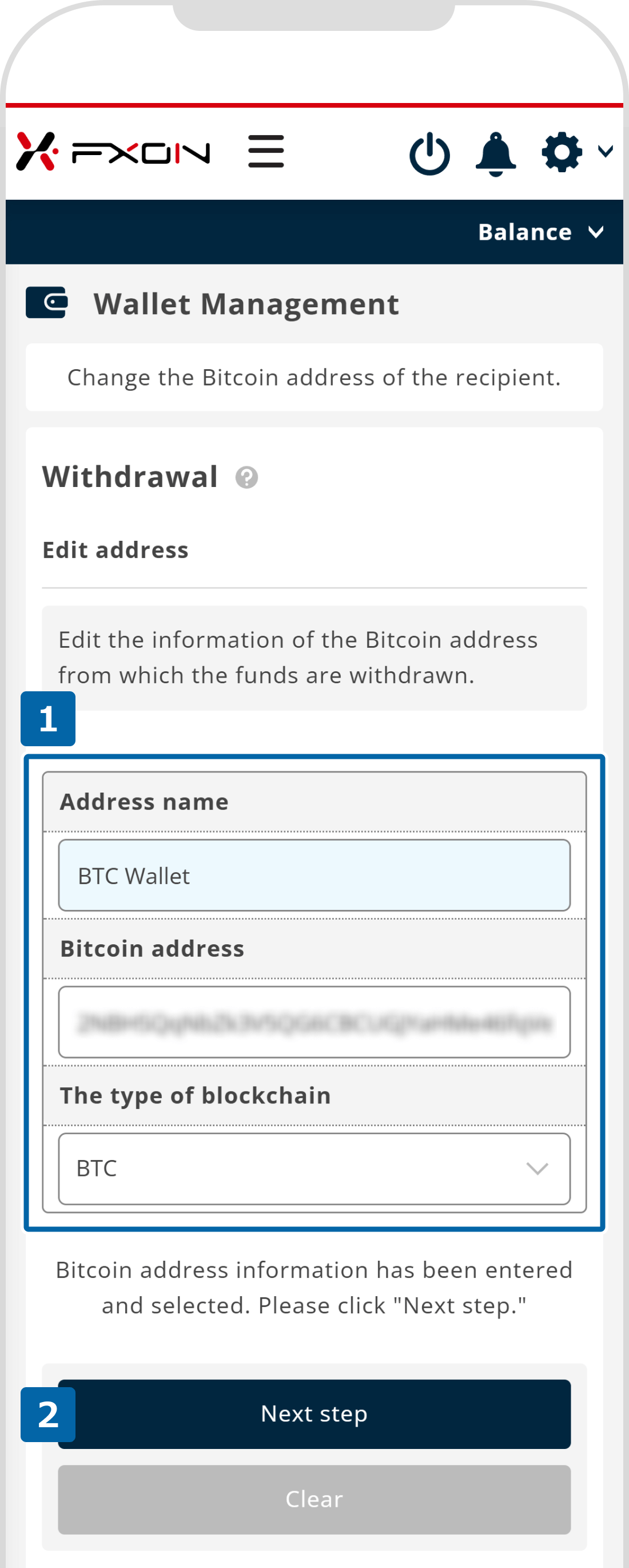 hanging the Cryptocurrency Withdrawal Address (ii)