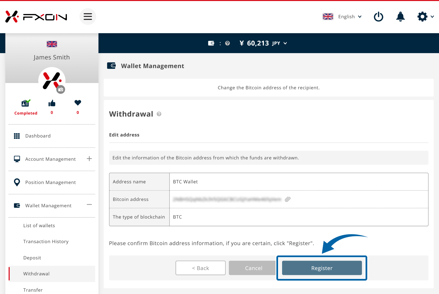 Changing the Cryptocurrency Withdrawal Address (iii)