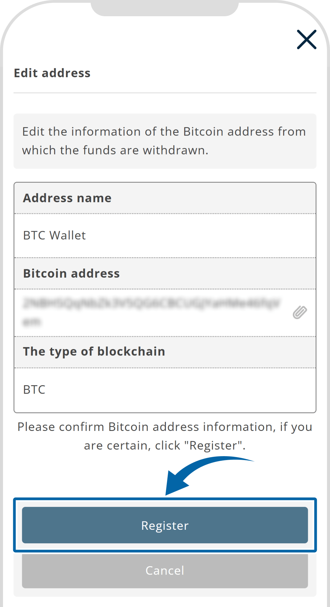 Changing the Cryptocurrency Withdrawal Address (iii)