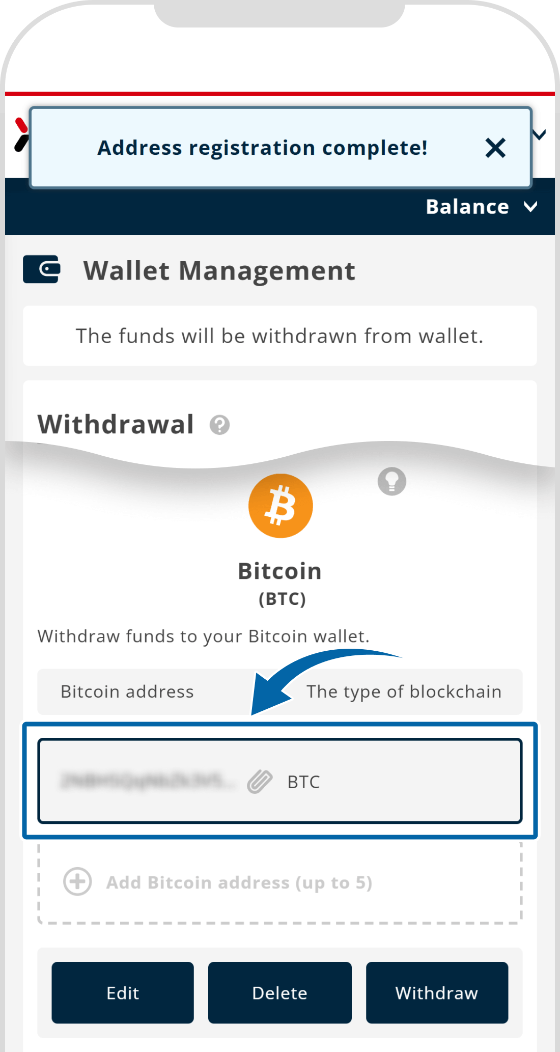Withdrawal Address Change Completed