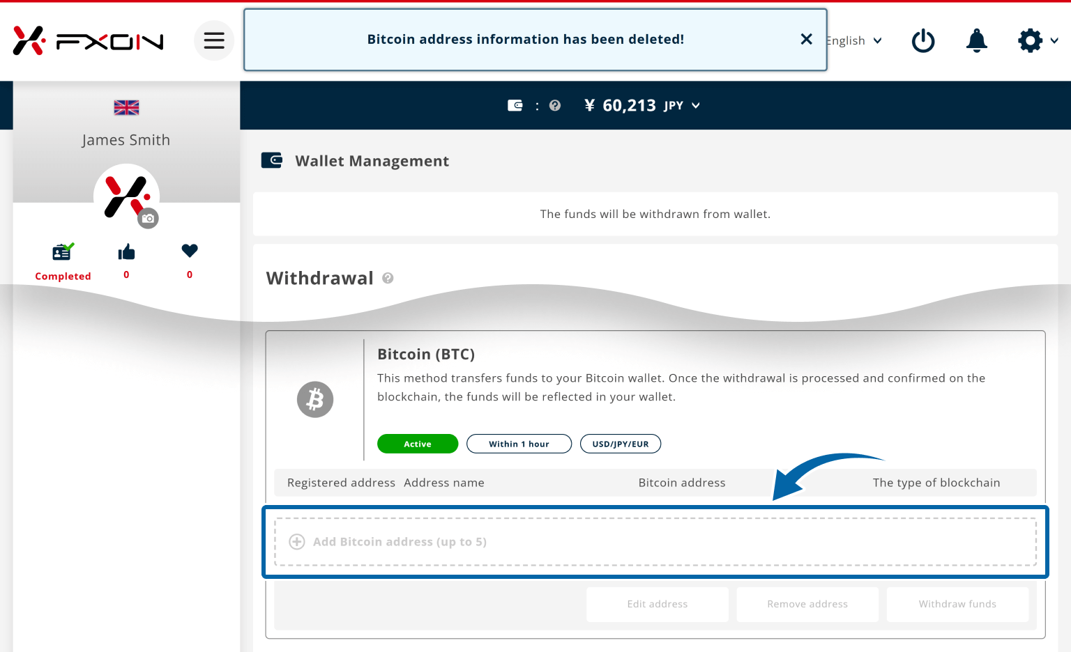 Withdrawal Address Deletion Completed
