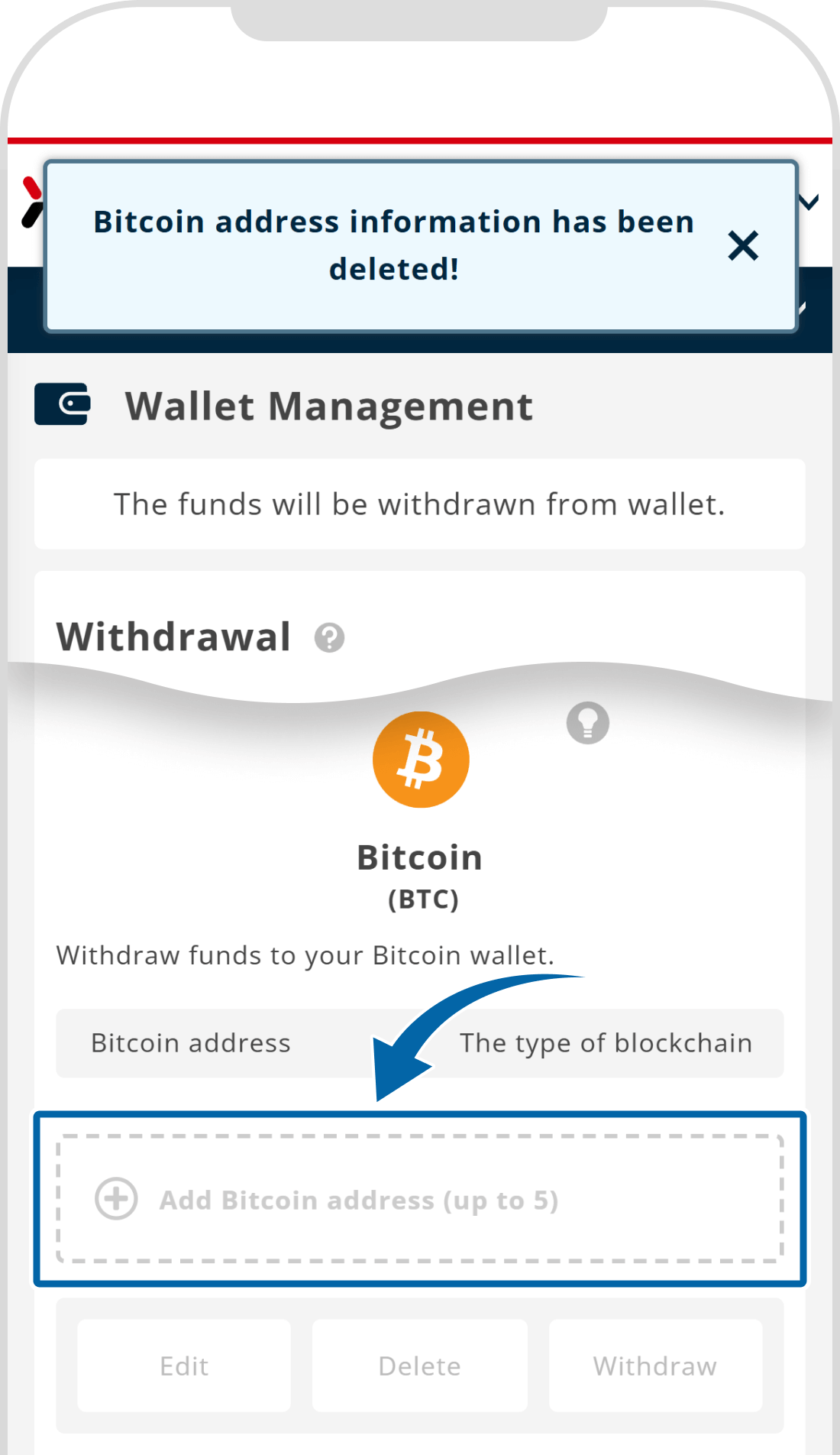 Withdrawal Address Deletion Completed
