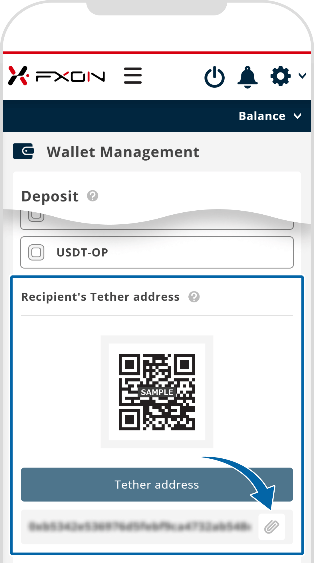 Display of deposit address