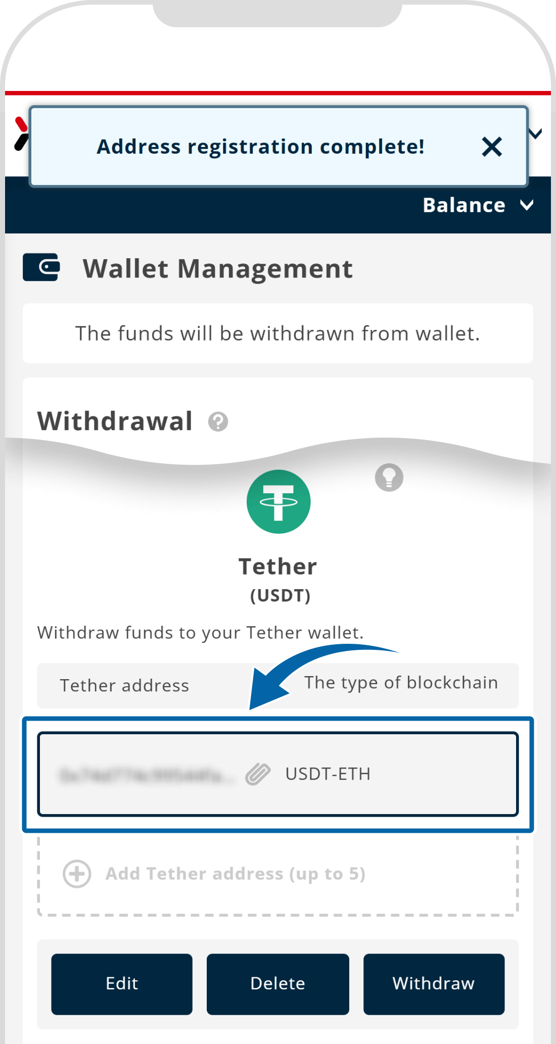 Withdrawal Address Registration Complete