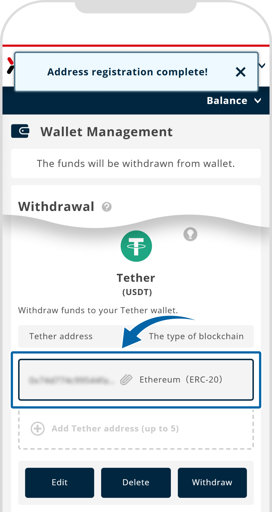 Withdrawal Address Registration Complete
