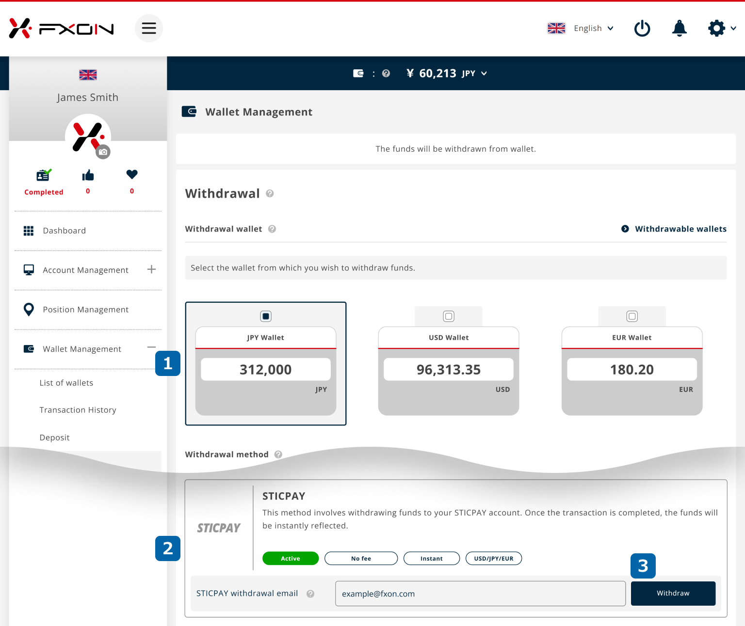 Withdrawal via STICPAY (i)