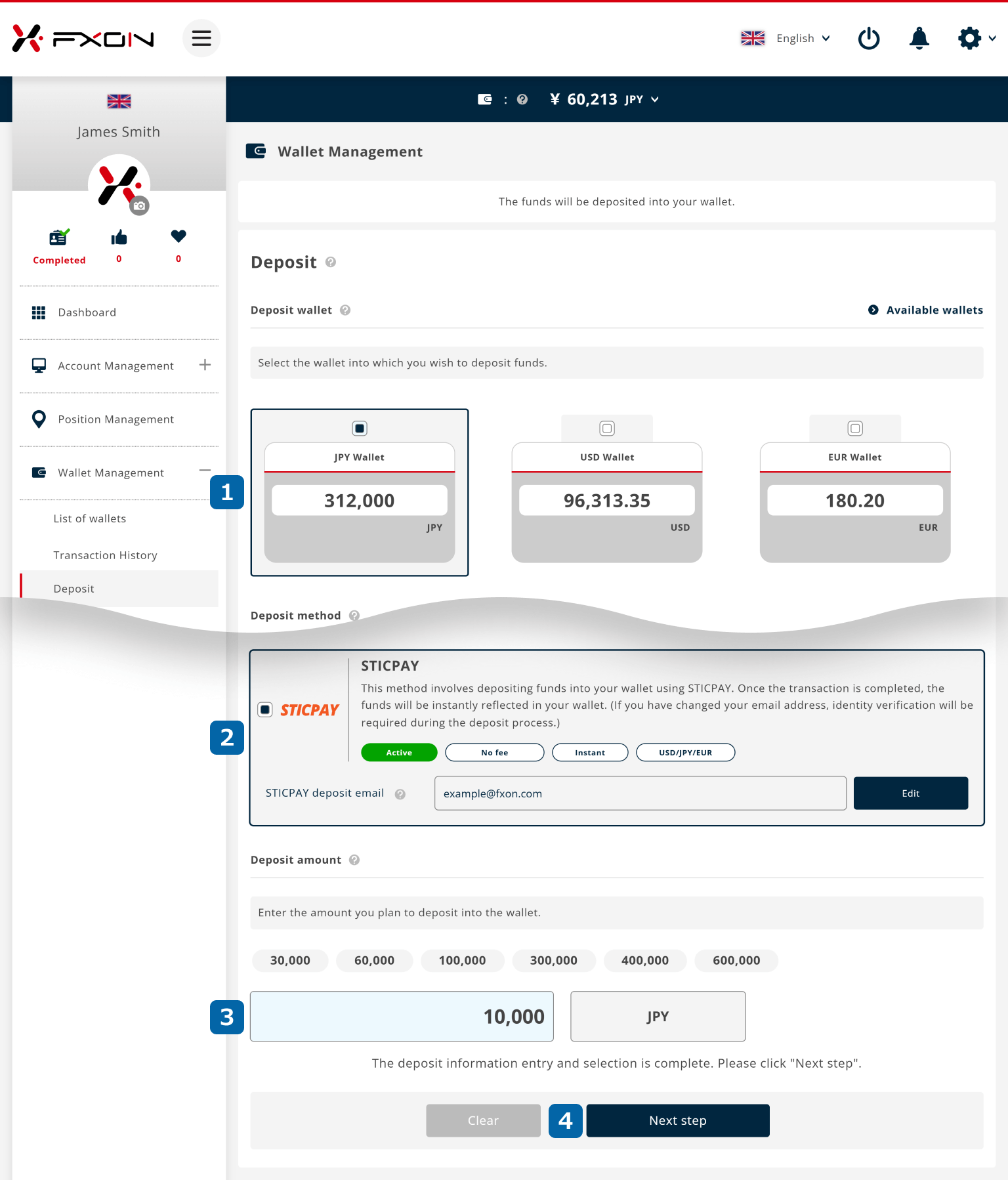 Deposit via STICPAY (i)