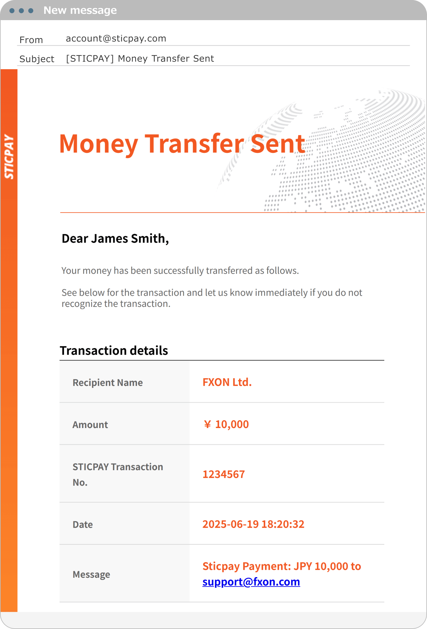STICPAY Transfer Completion Email