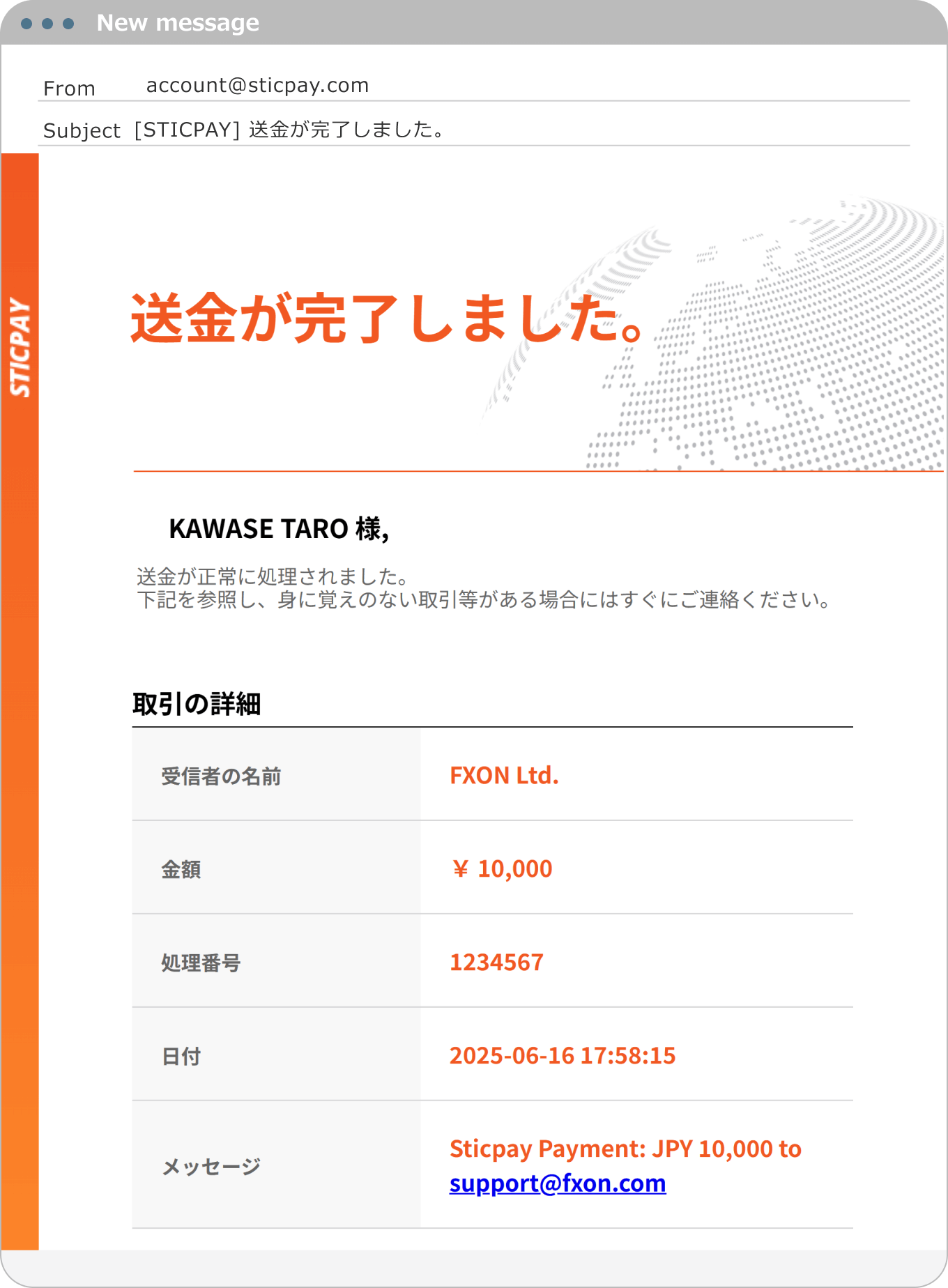 STICPAY送金完了メール