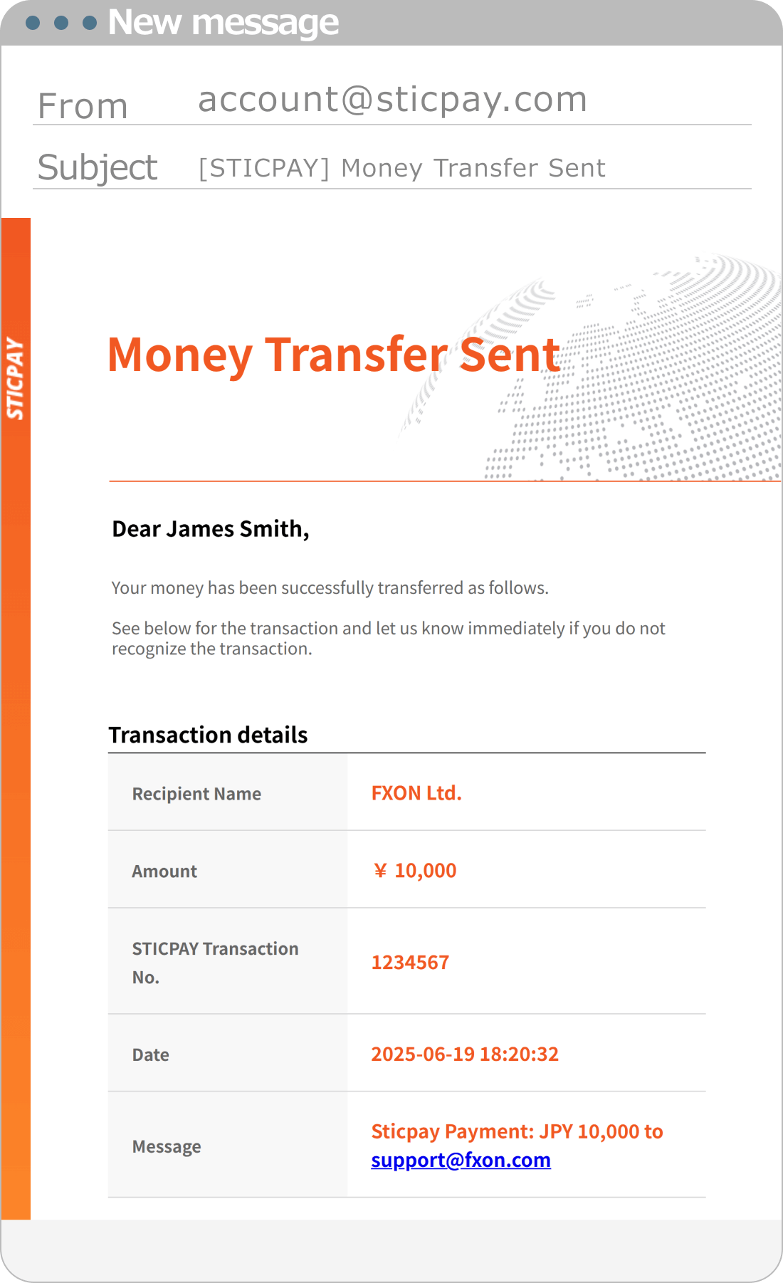 STICPAY Transfer Completion Email