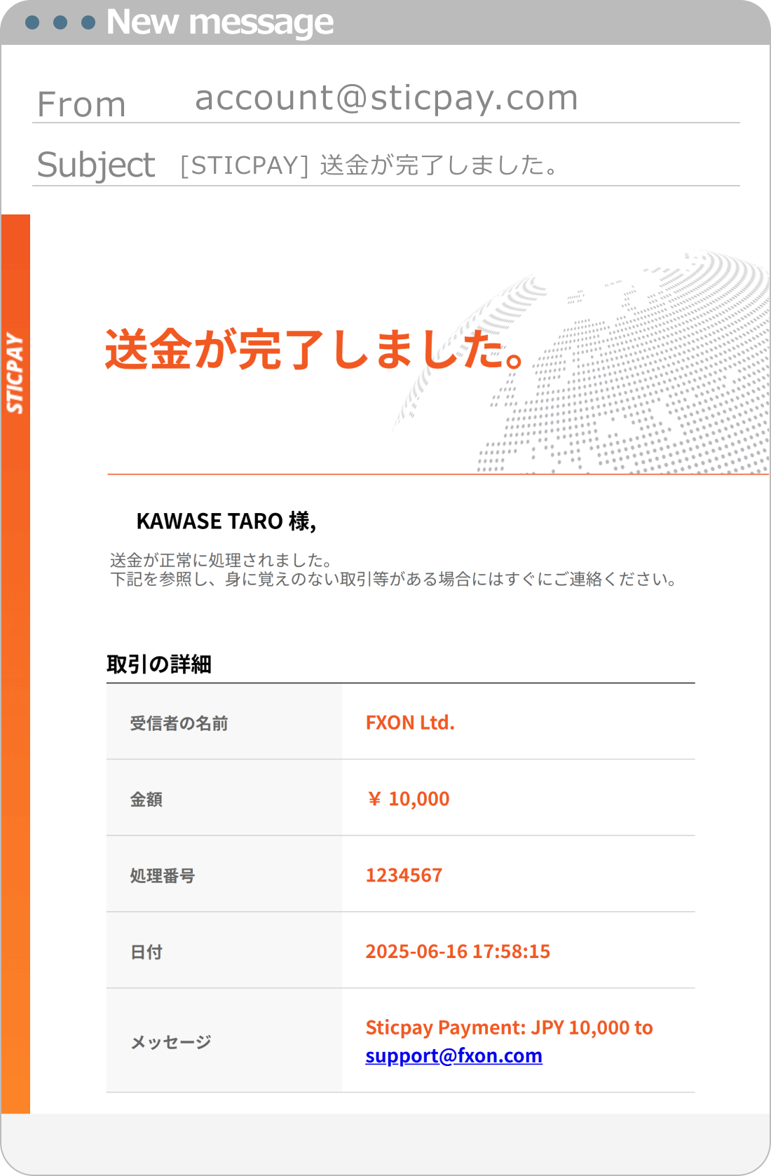 STICPAY送金完了メール