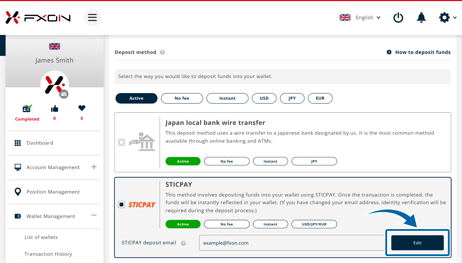 Updating the STICPAY deposit email (i)