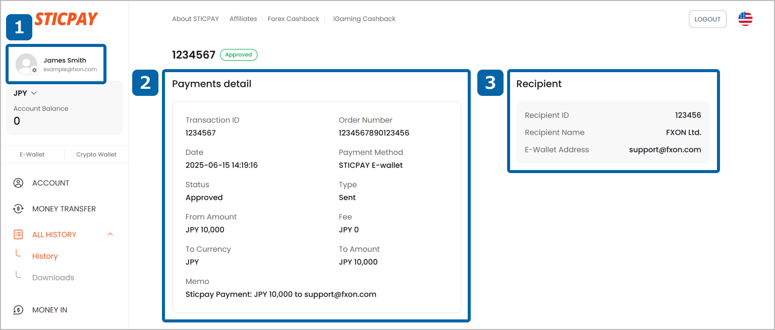 Required Document (ii): STICPAY Account Transaction History Details Page