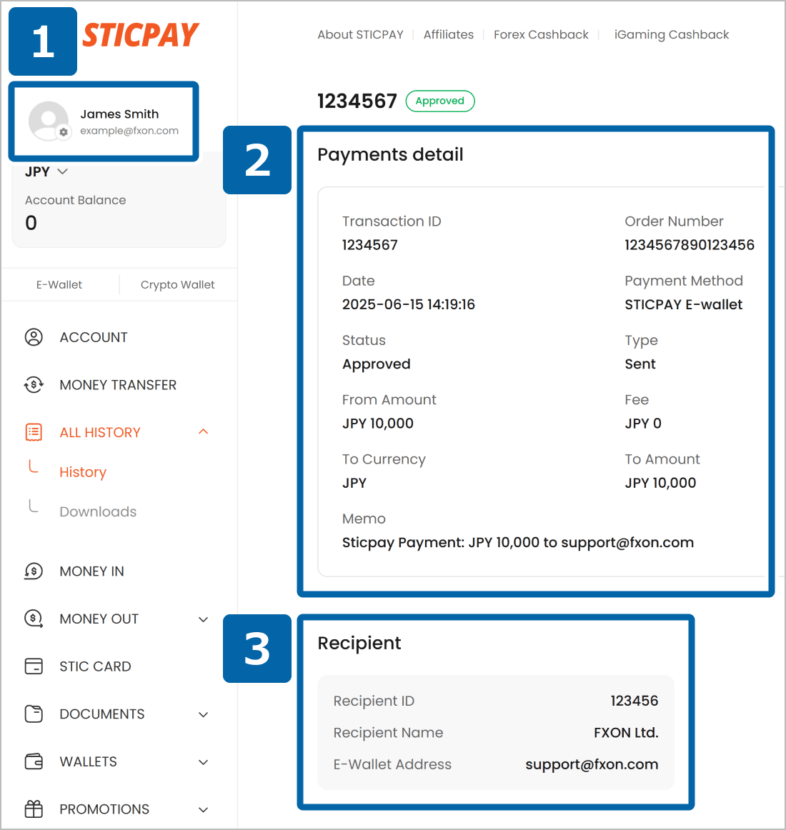 Required Document (ii): STICPAY Account Transaction History Details Page