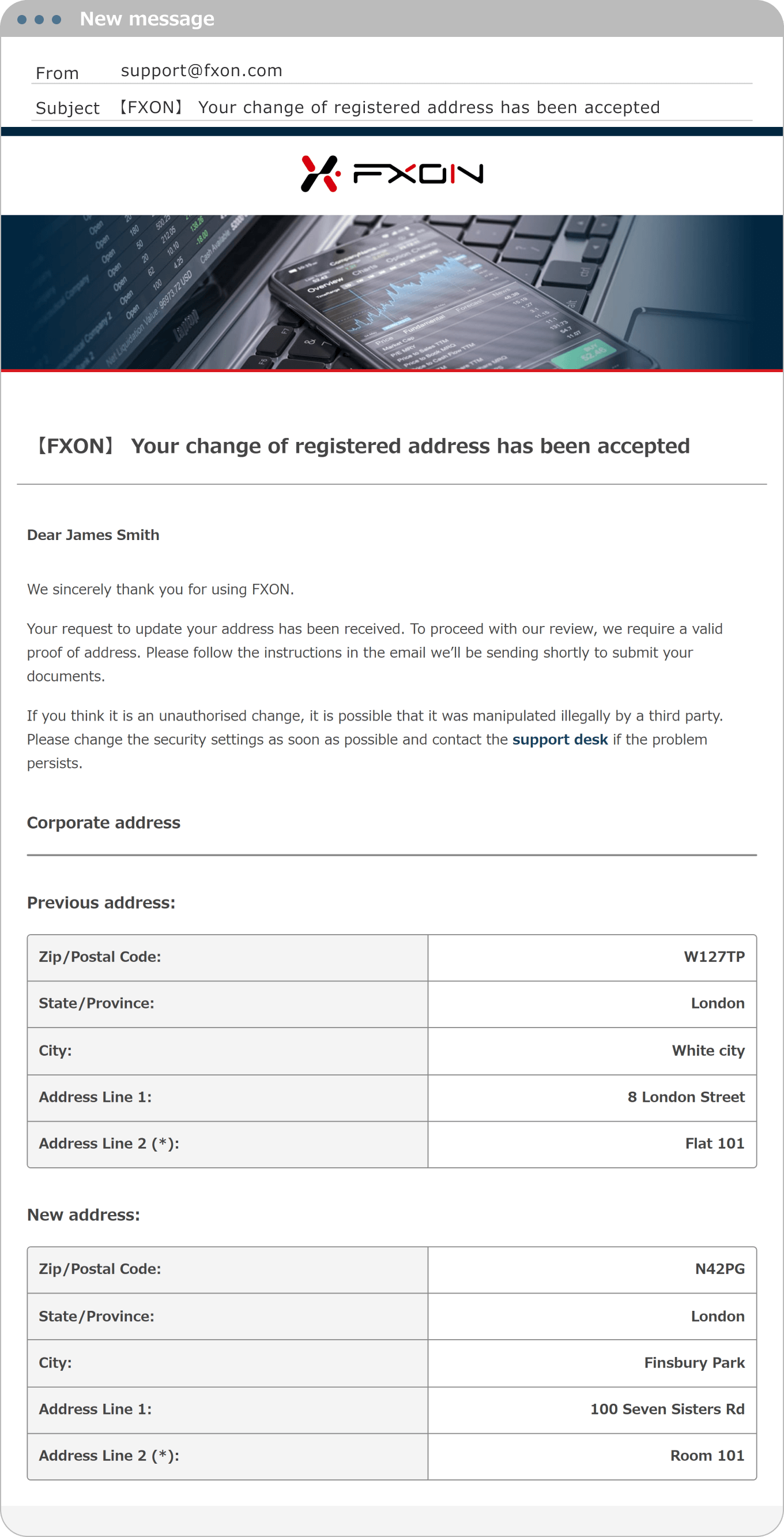 Address Update Confirmation Email