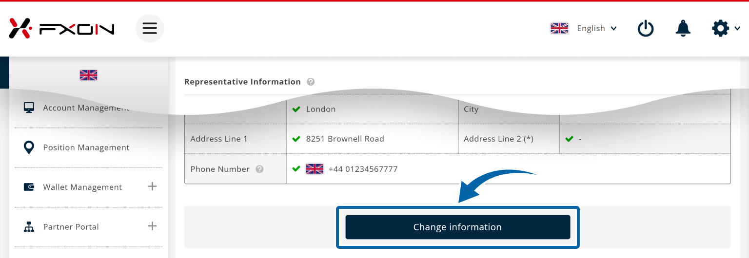 For changes to the representative's address