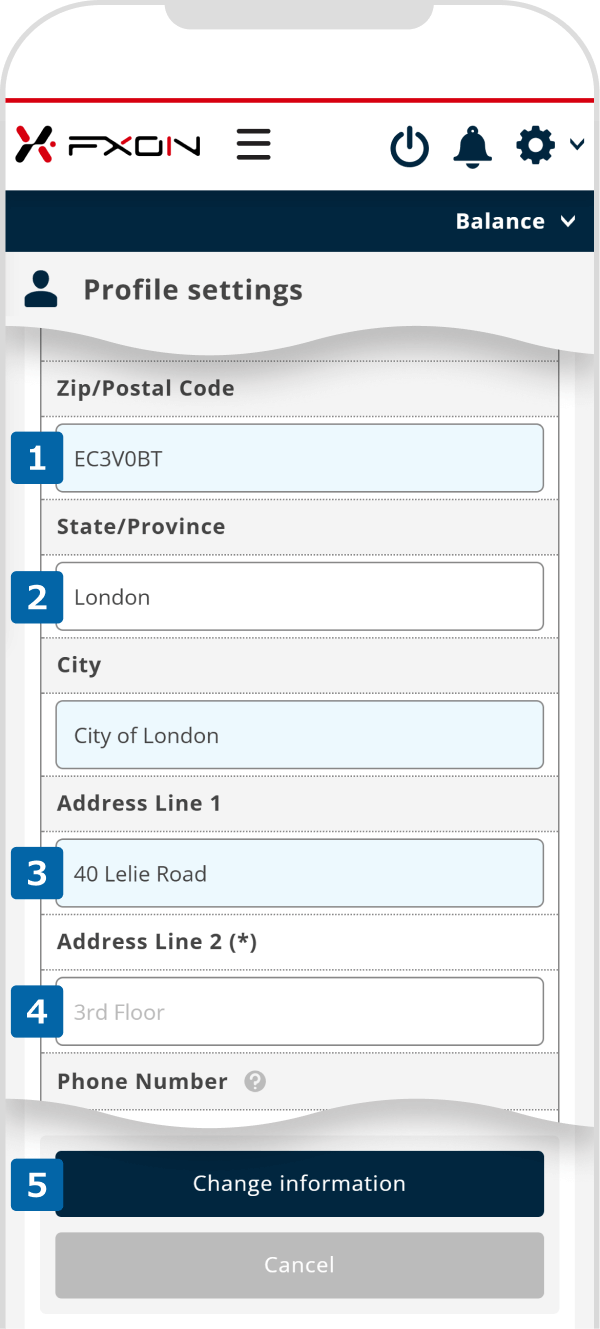 Entering a New Address