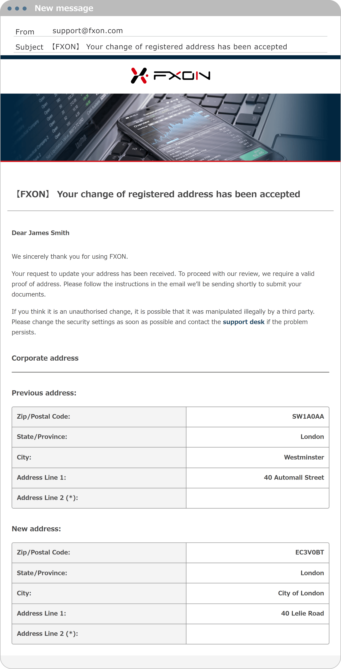 Address Change Confirmation Email