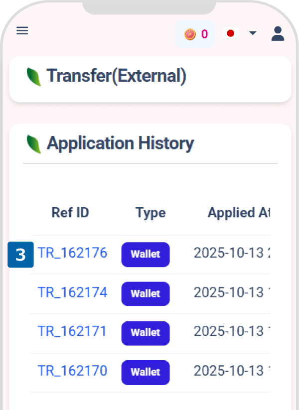tap on the relevant Transaction ID