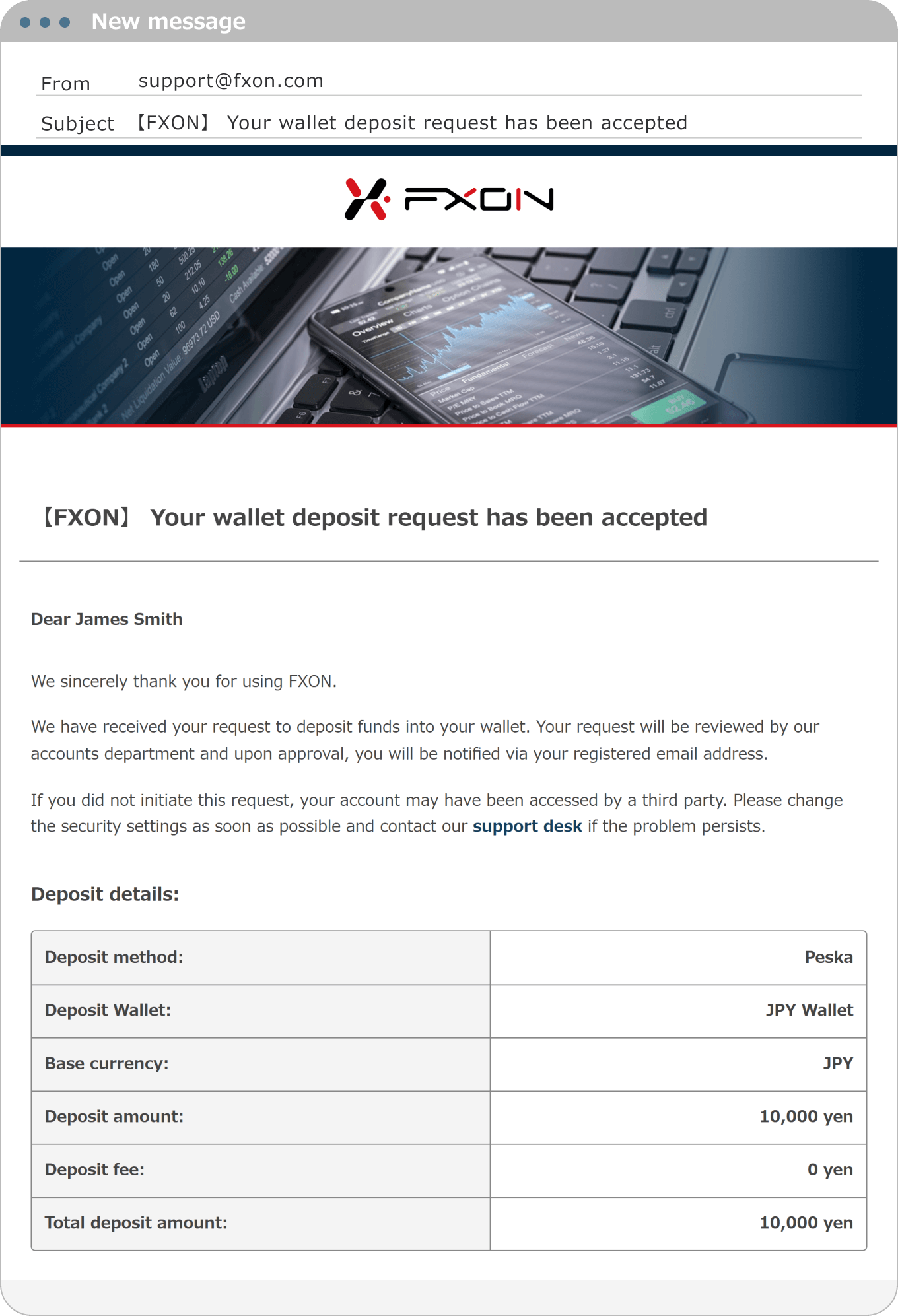 Deposit confirmation Email