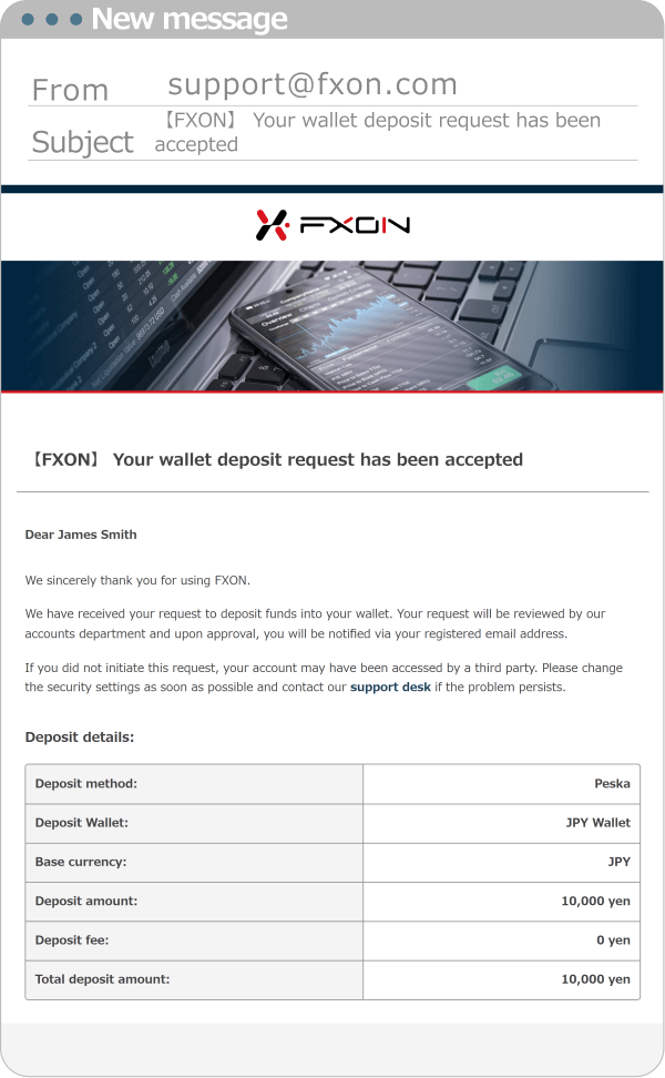 Deposit confirmation Email