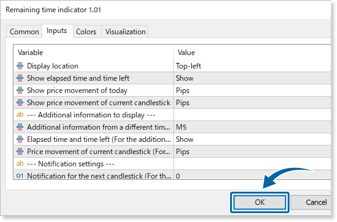 Customize the settings on the Inputs tab
