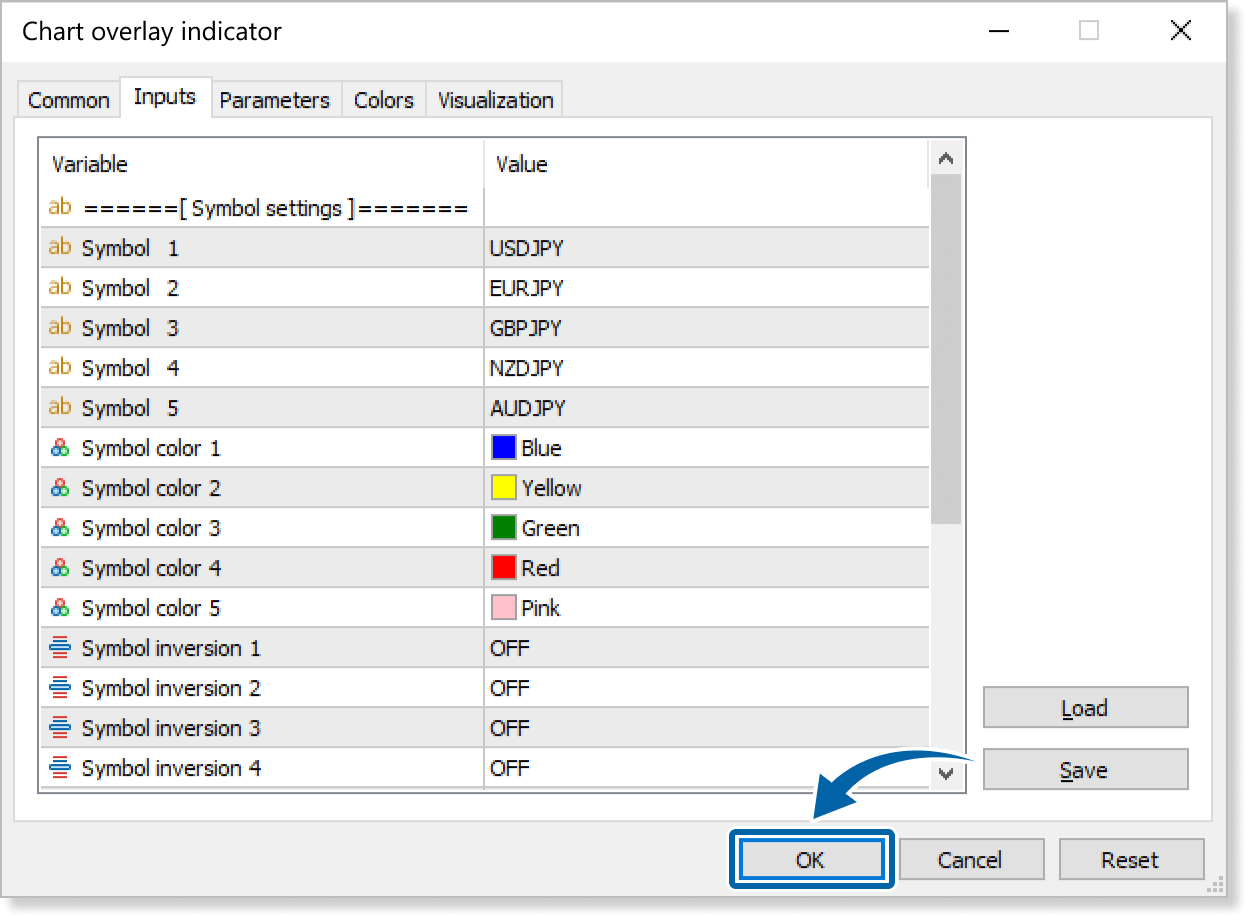 Parameter settings