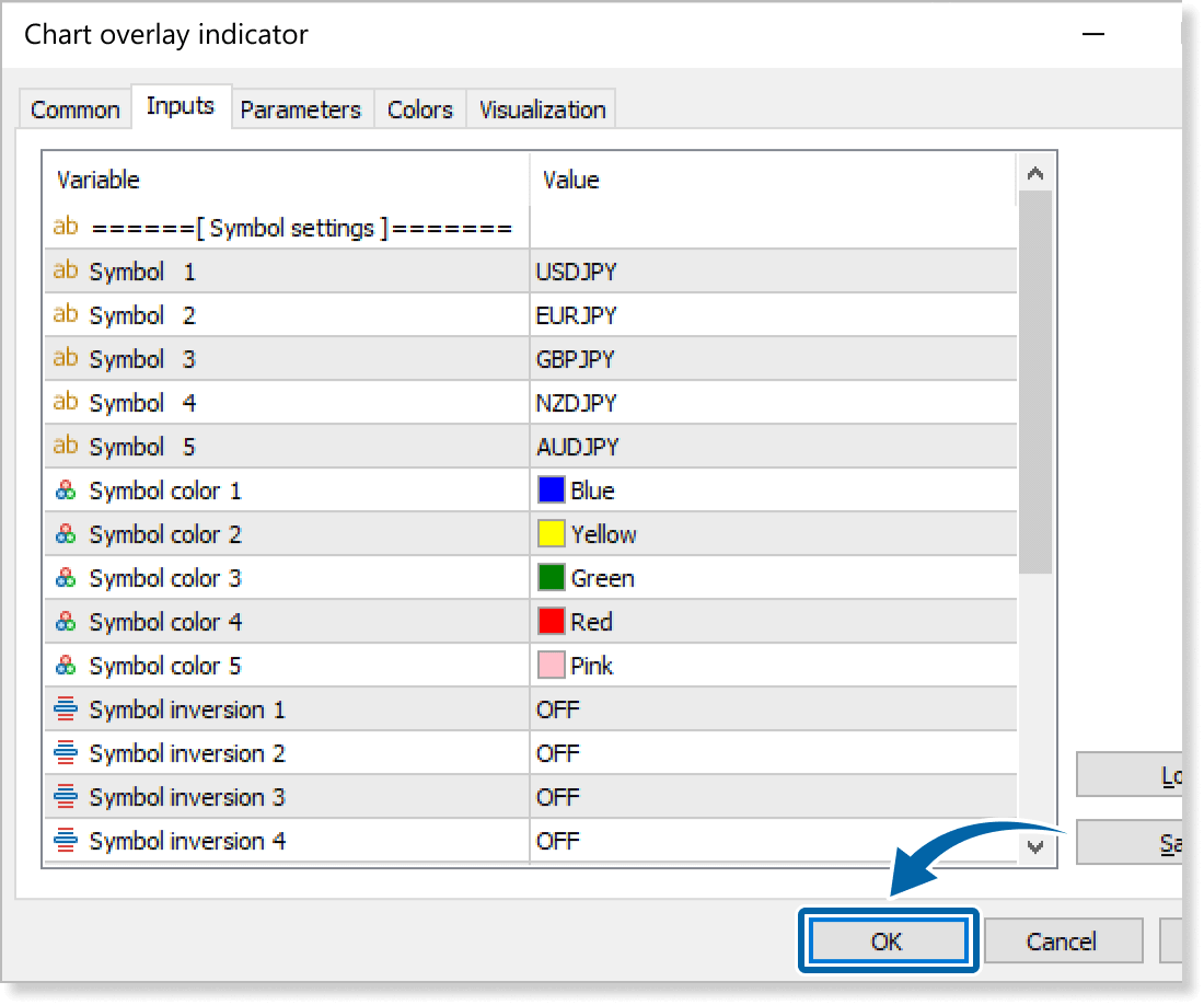Parameter settings