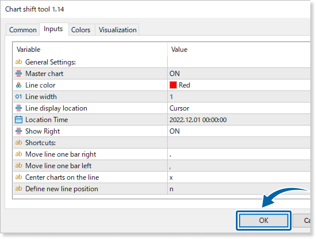 Customize the settings on the Inputs tab