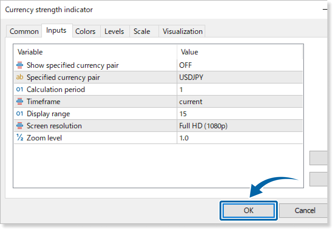 customize the settings on the Inputs tab